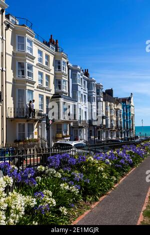 England, East Sussex, Brighton, Kemptown, The New Steine Gardens and Colourful Hotels and Residential Buildings Stock Photo