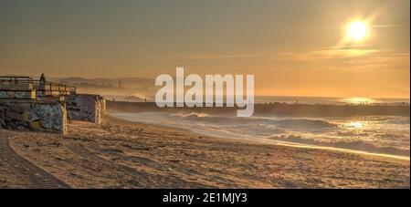 Sunset over Biarritz Beach, HDR Image Stock Photo