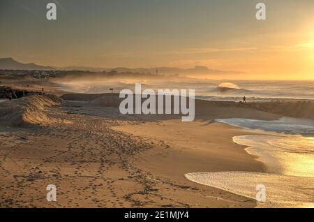 Sunset over Biarritz Beach, HDR Image Stock Photo