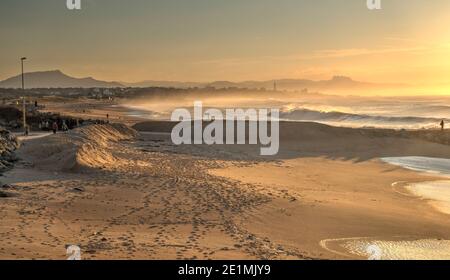 Sunset over Biarritz Beach, HDR Image Stock Photo