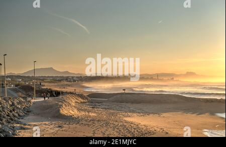 Sunset over Biarritz Beach, HDR Image Stock Photo