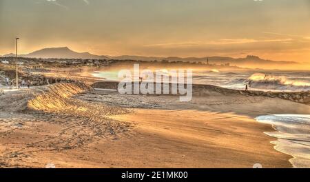 Sunset over Biarritz Beach, HDR Image Stock Photo
