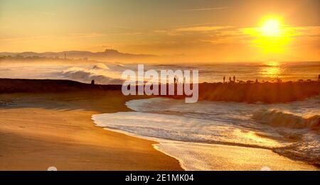 Sunset over Biarritz Beach, HDR Image Stock Photo