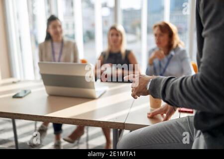 An interview in the office for a new job position at company. People, job, company, business concept. Stock Photo