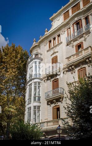 Ornate balconies on a traditional building in the city of Palma, Mallorca, Balearic Islands, Spain. Stock Photo