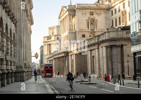 London- quiet streets by the bank of England during the Coronavirus lockdown Stock Photo