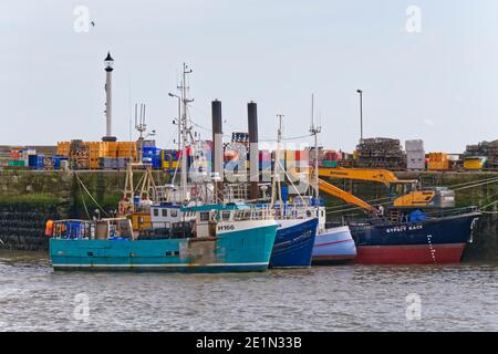 fishing boats moored in Bridlington harbour, Yorkshire,England,GB Stock Photo