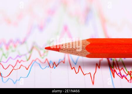 Aktienkurs und Chart der Börse mit Rotstift Stock Photo