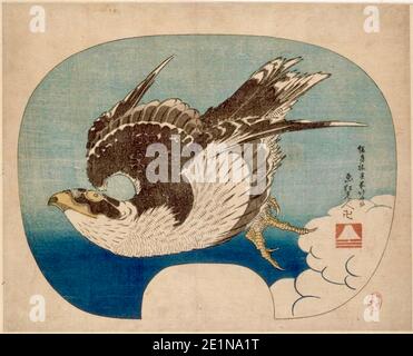 Vintage Japanese print entitled hawk in Flight by Hokusai Stock Photo