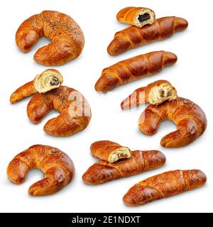 Set of fresh poppy seed croissant on white background Stock Photo