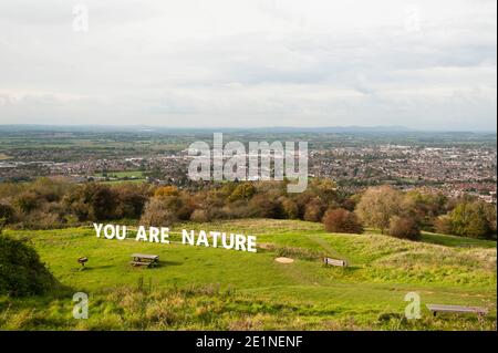 'You Are Nature' near the top of Robinswood Hill, Gloucester. One of the 'Of Earth and Sky' artwork installations sited across the city in 2020 Stock Photo