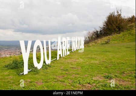 'You Are Nature' near the top of Robinswood Hill, Gloucester. One of the 'Of Earth and Sky' artwork installations sited across the city in 2020 Stock Photo