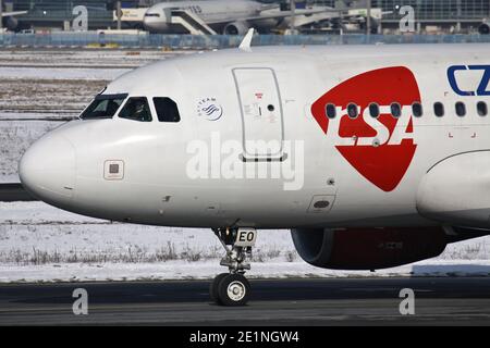 CSA Czech Airlines Airbus A319-100 with registration OK-NEO on taxiway at Frankfurt Airport. Stock Photo