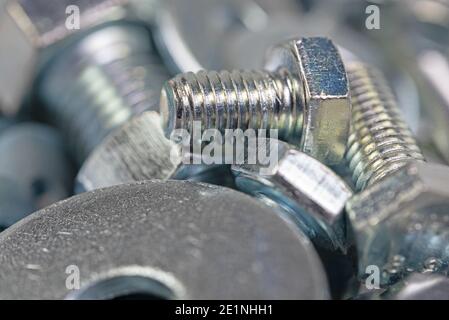 Metal screws in a close-up Stock Photo