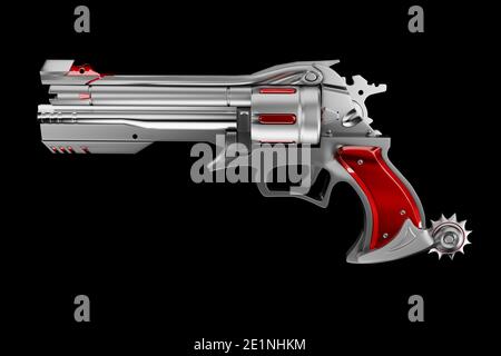 Pistol, Revolver,  3D rendering, isolated on black  background.. Stock Photo