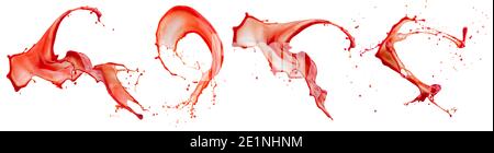 collection of red paint splashes isolated on a white background. Stock Photo