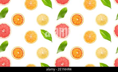 seamless pattern with citrus and leaves isolated on a white background. Stock Photo