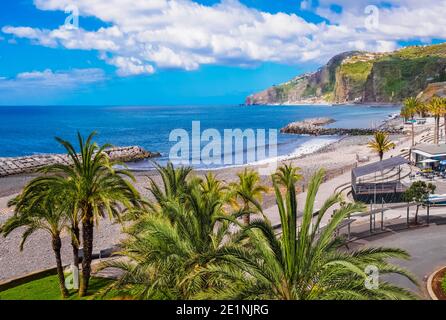 The coastline of Madeira island near Ribeira Brava town in a summer holiday in Portugal Stock Photo