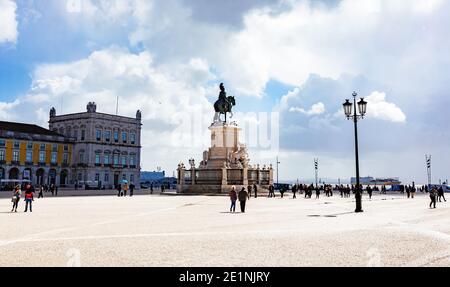 Lisbon, Portugal - March 15, 2018: Panoramic view of the Square of Commerce on a sunny day Stock Photo