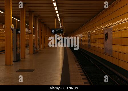 Underground Station in Berlin, Empty platform of a subway station in Berlin Stock Photo