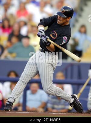 Arizona Diamondbacks Luis Gonzalez waves to some Colorado Rockies