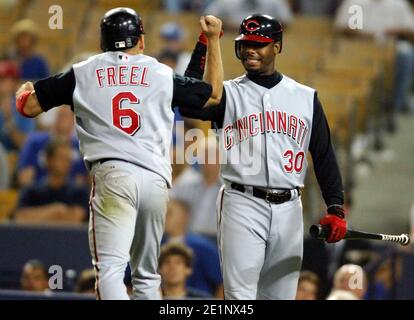 Ken Griffey Jr. of the Cincinnati Reds bats during 7-6 victory over the Los  Angeles Dodgers at Dodger Stadium in Los Angeles, Calif. on Wednesday, Jul  Stock Photo - Alamy