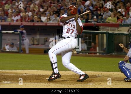 Los Angeles Angels Vladimir Guerrero points skyward as he crosses