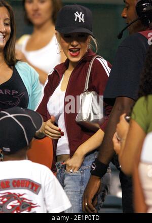 Christina Aguilera at Los Angeles Angels of Anaheim game against the New York Yankees at Angel Stadium in Anaheim, Calif. on Saturday, July 23, 2005. Stock Photo