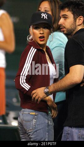 Christina Aguilera at Los Angeles Angels of Anaheim game against the New York Yankees at Angel Stadium in Anaheim, Calif. on Saturday, July 23, 2005. Stock Photo