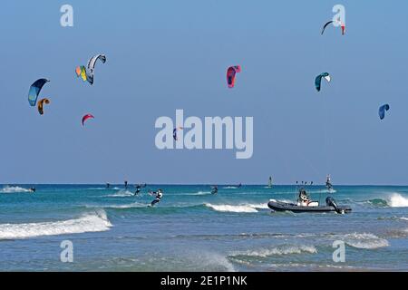 Kite surfing in a windy day Stock Photo