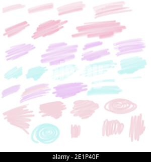 pastel brush stroke or highlight marke set isolated white background Stock Photo