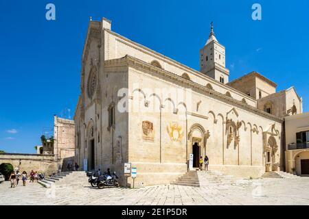 Side view of Matera Cathedral built in 13th century in Romanesque style. Matera, Basilicata, Italy, August 2020 Stock Photo