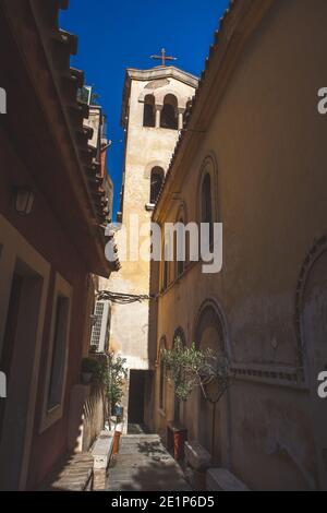 Inside and outside of orthodox church Stock Photo