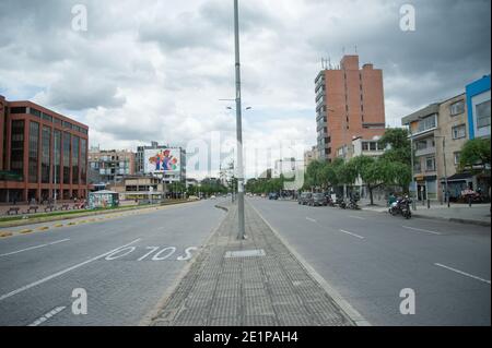 Streets ir north Bogota are seen empty as Bogota enters in a 4 day strict quarantine. In Bogota, Colombia on January 8 after ICU Bed occupation in Bog Stock Photo