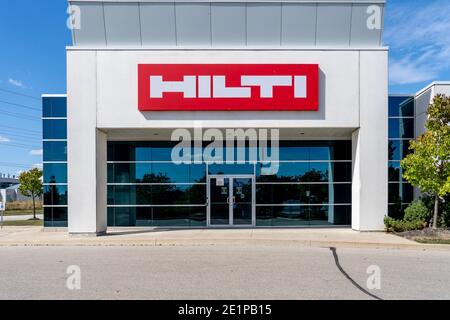 Mississauga, Ontario, Canada- September 19, 2020: Close up of Hilti sign on the building. Stock Photo