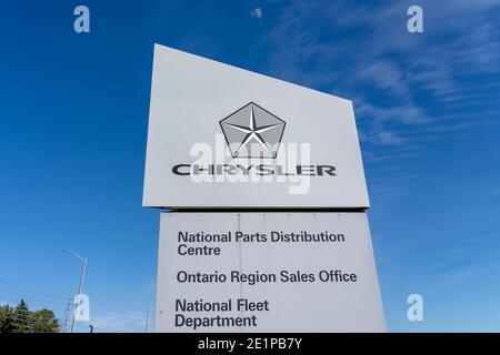 Mississauga, On, Canada - September 19, 2020: Sign for Chirysler National parts distribution Centre in Mississauga, On, Canada. Stock Photo