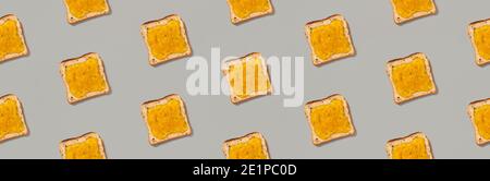 Pattern with toast and lemon jam on gray background Stock Photo