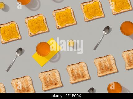 Pattern with toast and lemon jam on gray background Stock Photo