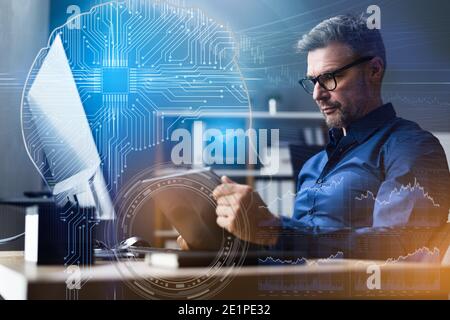 Financial Data Analyst Using AI Technology And Machine Learning Stock Photo