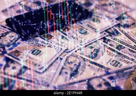 Working set for analyzing financial statistics and analyzing a market data. Stock Photo