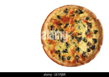 Pizza with spinach and cheese isolated on white background. View from above Stock Photo