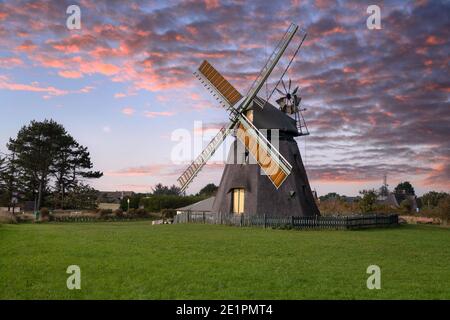 Panoramic image of the windmill of Nebel against blue sky, Amrum, Germany