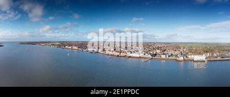 aerial panoramic view of the river crouch looking over Burnham on crouch Stock Photo