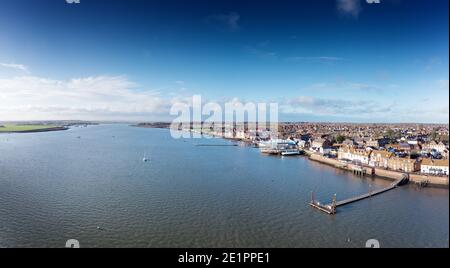 aerial panoramic view of the river crouch looking over Burnham on crouch Stock Photo