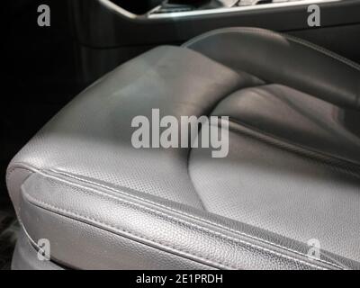 Black leather seat in the car interior Stock Photo