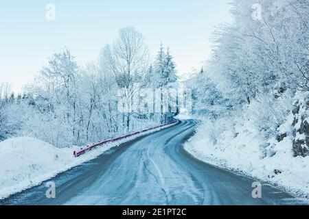Winter landscape, Winter Forest,  Winter road and trees covered with snow