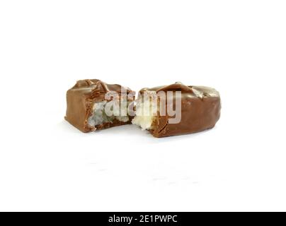 Chocolate bar with coconut - isolated on white background. Stock Photo