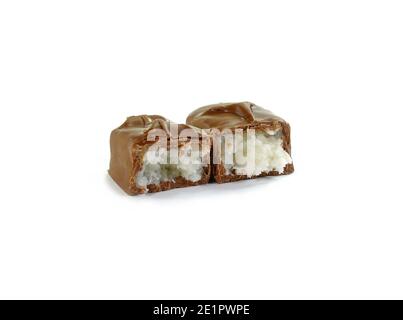 Chocolate bar with coconut - isolated on white background. Stock Photo