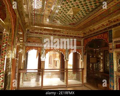 Incredible beauty inside of Patwa haveli in Jaisalmer Stock Photo