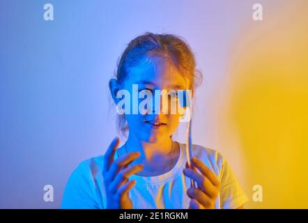 Young boy brushing his teeth Stock Photo